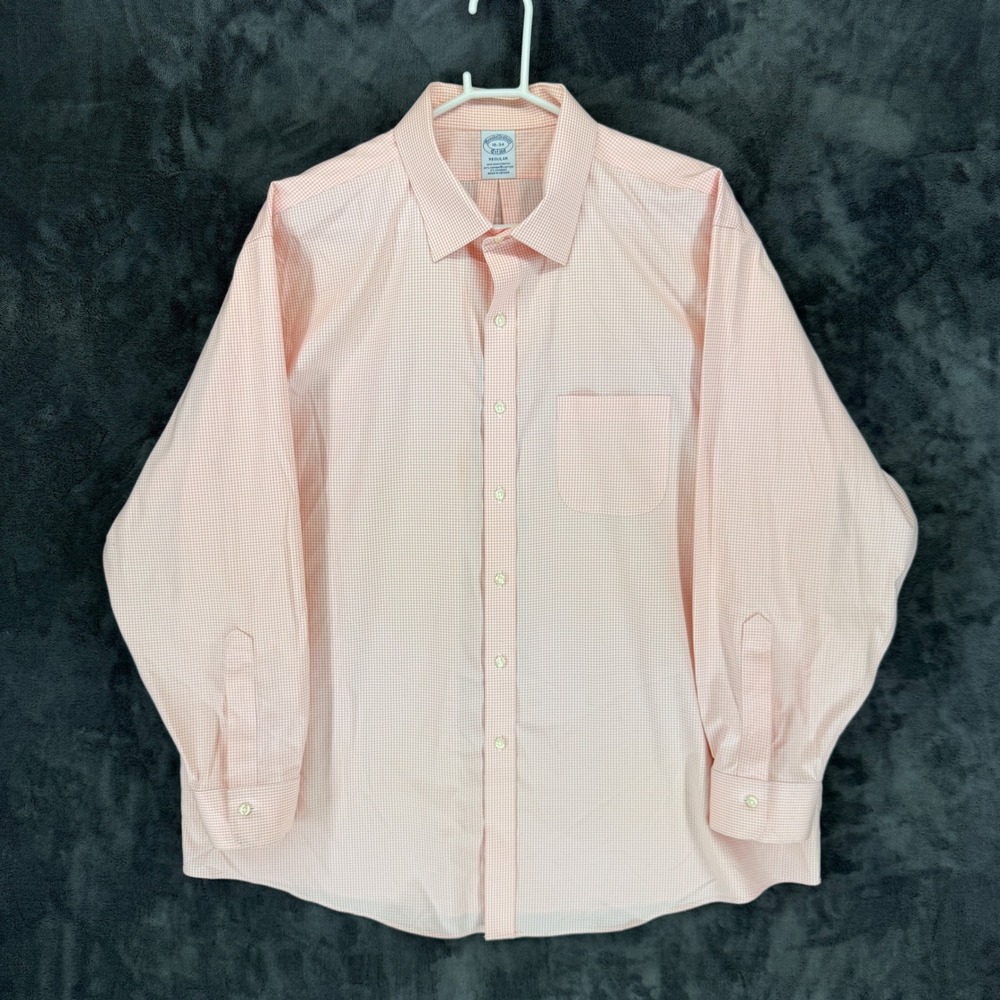 Brooks Brothers Mens 18-34 Regular Non-Iron Stretch Gingham Shirt Pink White